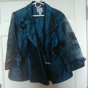 Gorgeous deep teal glittered blouse with jeweled c